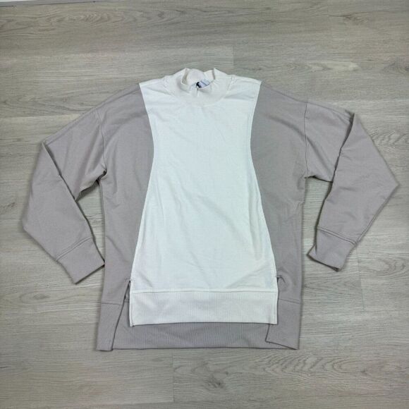 Athleta Tops - Athleta Colorblock Sweatshirt Size Small Beige White Mock Neck Pullover